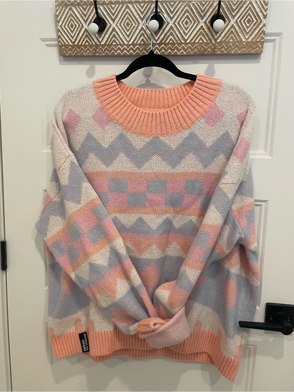 Pastel Geometric Crewneck Sweater - Peach, Pink & Light Gray